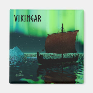 Aimant Viking Navire Et Lumières Du Nord