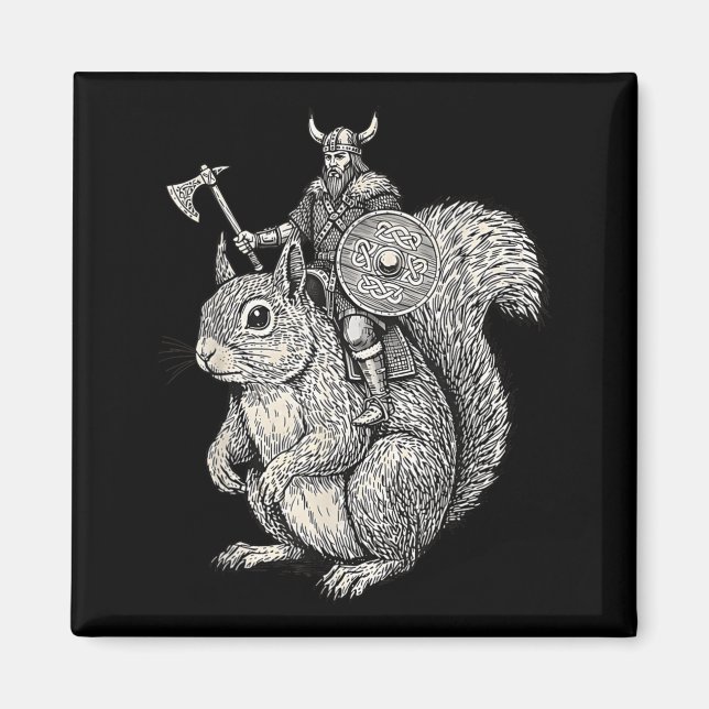 Aimant Viking Riding Squirrel Funny Warrior Art  (Devant)