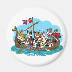Aimant Vikingship rempli de Corgis