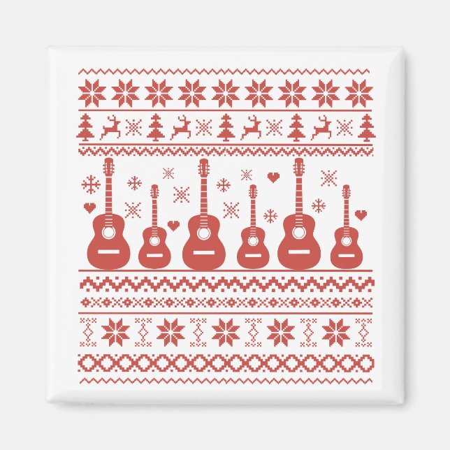 Aimant Vilain joyeux pull de Noël guitare acoustique (Devant)