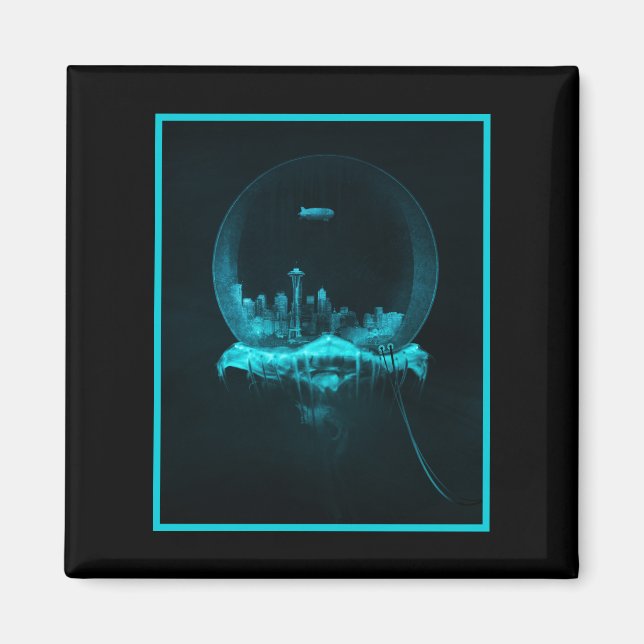 Aimant Ville d'Imaginaire dans un globe de neige avec un  (Devant)