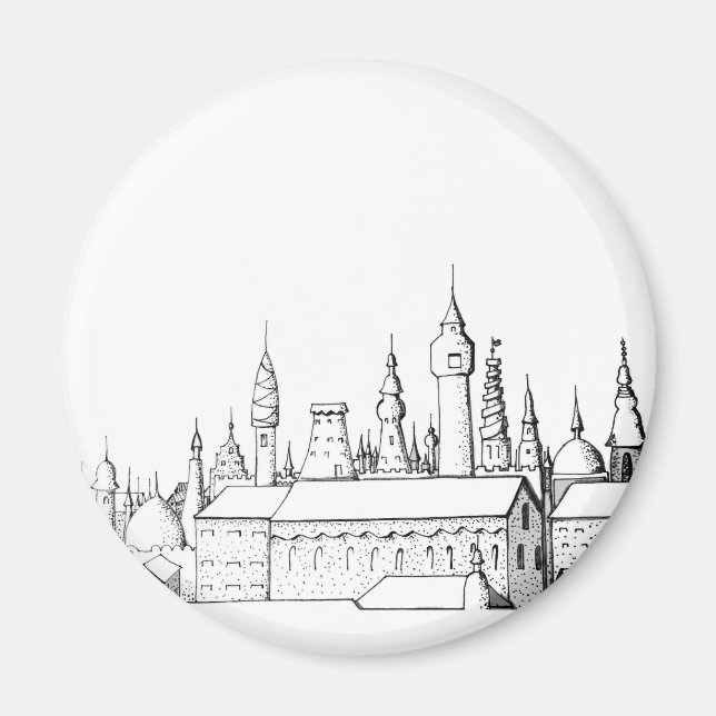 Aimant ville fabuleuse . artwork . noir et blanc (Devant)