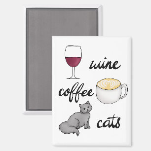 Aimant Vin Café Chats Drôle Carton mignon
