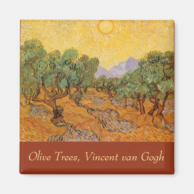 Aimant Vincent van Gogh - Oliviers, Ciel Jaune et Soleil (Devant)