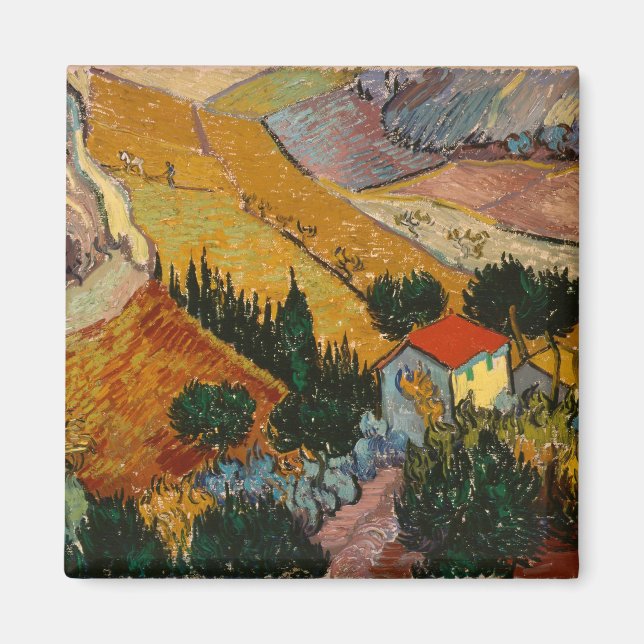 Aimant Vincent van Gogh | Paysage avec Maison & Plowman (Devant)