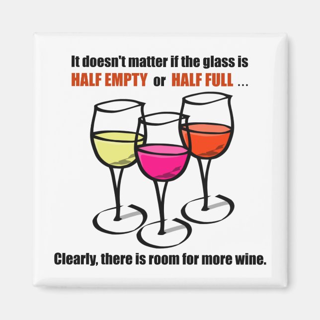 Aimant Vins de caricature Verre mi-Vin vide Humour (Devant)
