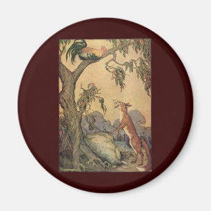 Aimant Vintage Aesop's Fables, Fox, Rooster et le Chien