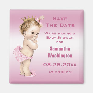 Aimant Vintage Baby shower Princesse Enregistrer la date 