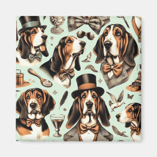 Aimant Vintage Basset Hound sans joint