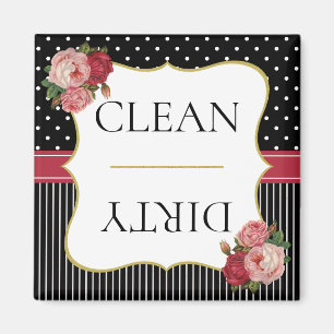 Aimant Vintage Black Stripes Doit Red Floral Lave-vaissel