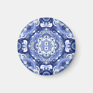 Aimant Vintage bleu géométrique, ornement indien.