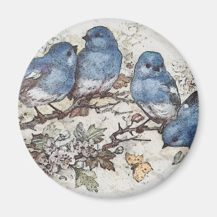 Aimant Vintage bluebird illustration oiseaux mignons natu
