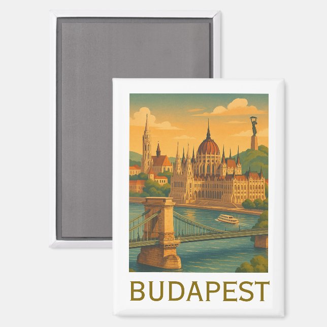 Aimant Vintage Budapest Hungary Travel Art Print (Recto/Verso)