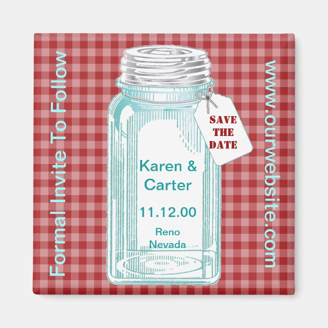 Aimant Vintage Canning Jar Red En vichy Design (Devant)