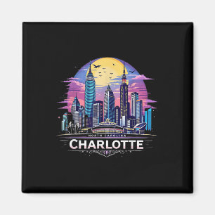 Aimant Vintage Charlotte North Carolina Sunset Skyline Ci