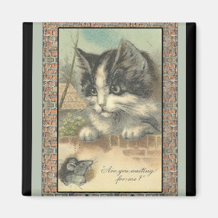 Aimant Vintage chat et souris "m'attendant ?"