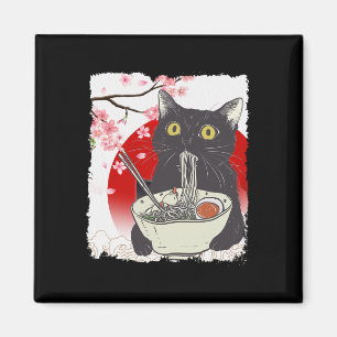 Aimant Vintage chat manger Ramen amusant Japonais canne n