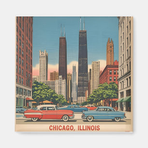 Aimant Vintage Chicago Illinois City Skyline Retro Travel
