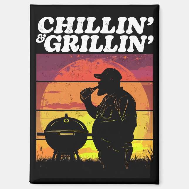 Aimant Vintage Chillin’ & Grillin’ Dark Distressed (Recto)