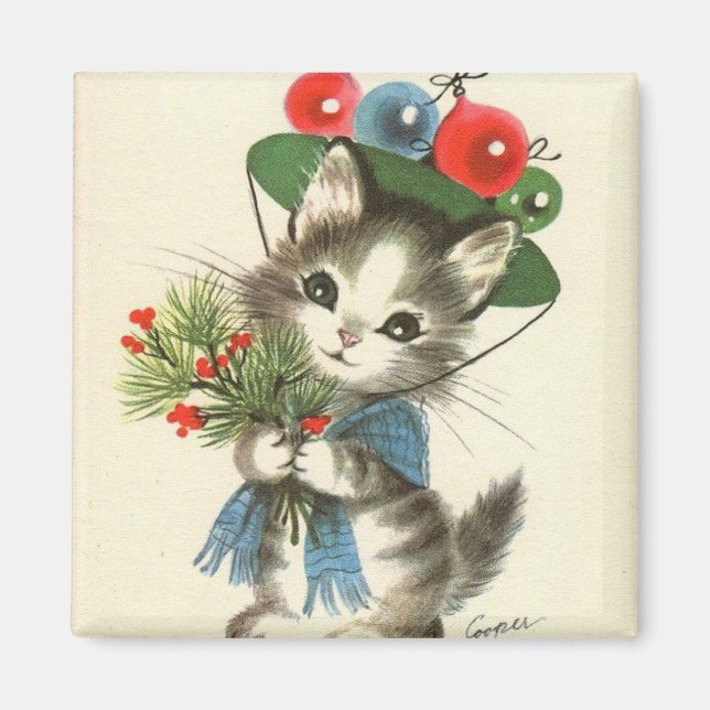 Aimant Vintage Christmas Kitten (Devant)