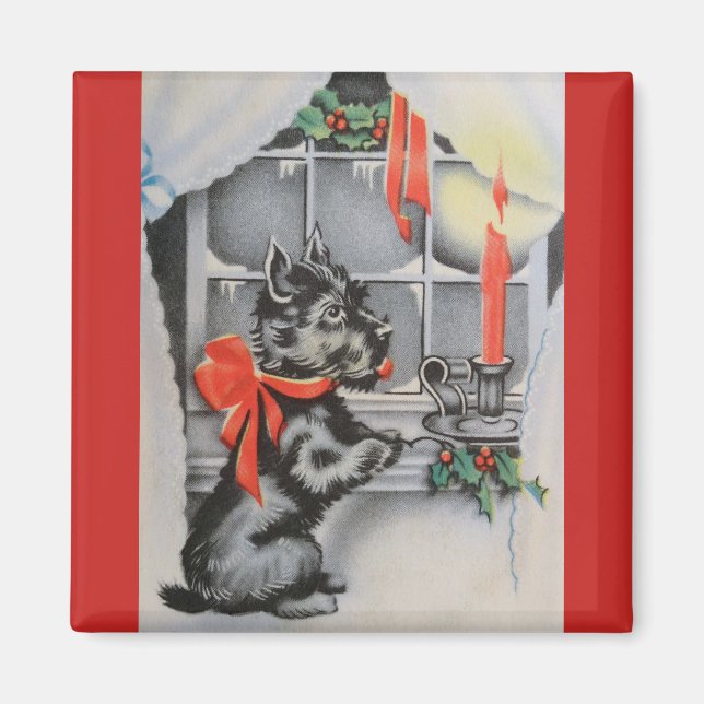 Aimant Vintage Christmas - Scottie Dog, (Devant)