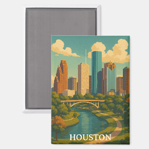 Aimant Vintage coloré Houston Texas Skyline