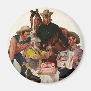 Aimant Vintage Cowboys, Happy Birthday Party Tex
