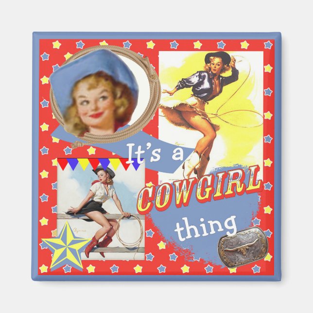 Aimant Vintage Cowgirls Roping Cowgirl Thing (Devant)