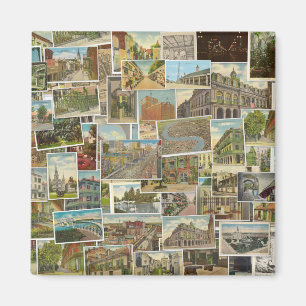 Aimant vintage de collage de carte postale de la