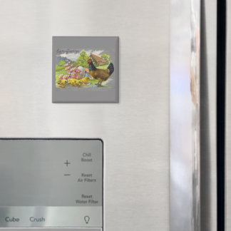 Aimant Vintage Easter Chicks & Rooster Gray Design