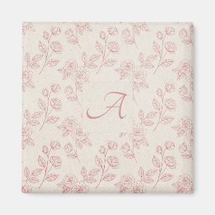 Aimant Vintage Élégant Rouge Rose Papier Chintz Monogramm