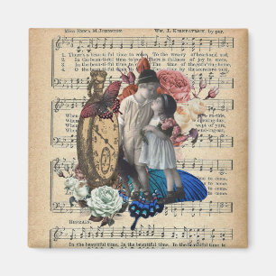Aimant Vintage Enfants & Collage Floral