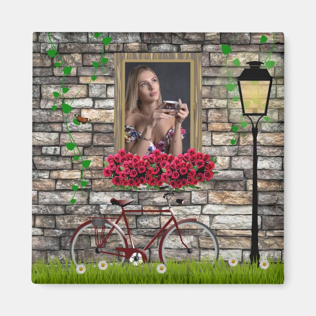 Aimant Vintage Fairytale Vélo Roses cadre photo fille (Devant)