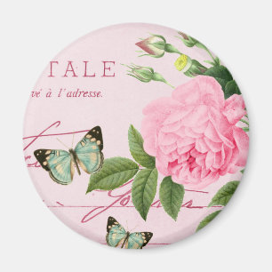 Aimant vintage floral français girly avec le rose