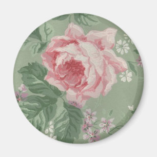 Aimant Vintage Floral Sage et papier peint rose