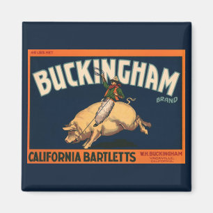 Aimant Vintage Fruit Crate Étiquette Art Cowboy sur Pig R