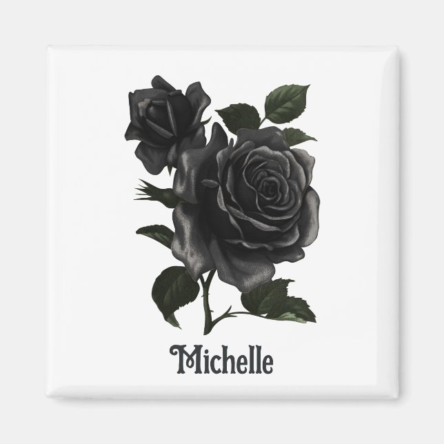 Aimant Vintage gothique noir Roses personnalisés (Devant)