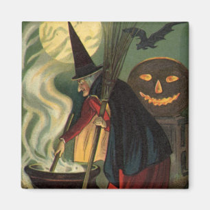 Aimant Vintage Halloween sorcière Stirring Magique Cauldr