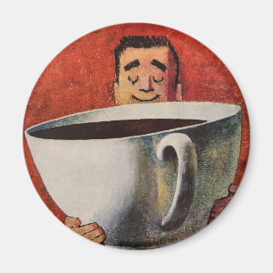 Aimant Vintage Happy Man Boire la Coupe Géante de Café