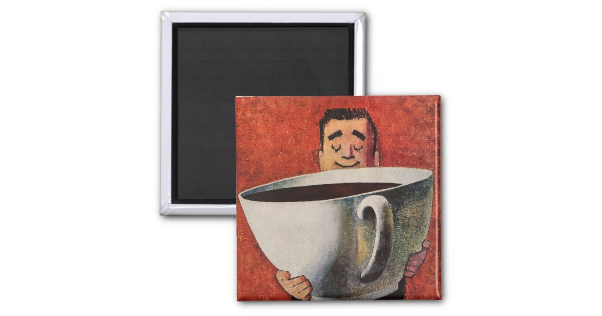 Aimant Vintage Happy Man Boire la Coupe Géante de Café