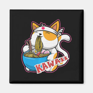 Aimant vintage kawaii chat manger ramen anime retro Japan