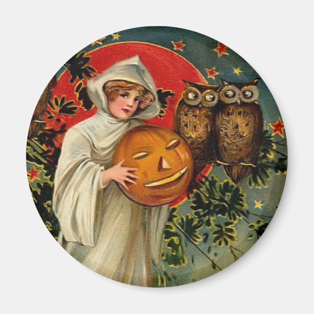 Aimant Vintage magnétique rond d'Halloween (Devant)