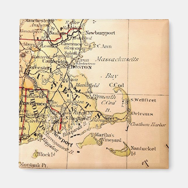 Aimant Vintage Map of Cape Cod (Devant)