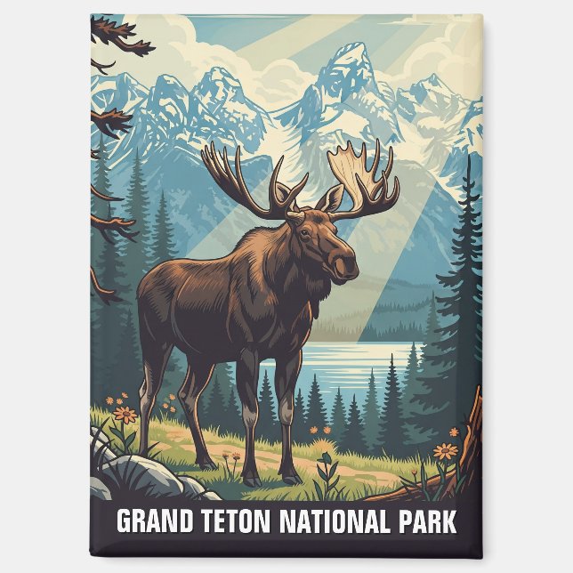 Aimant Vintage Moose au Parc national de Grand Teton (Recto)
