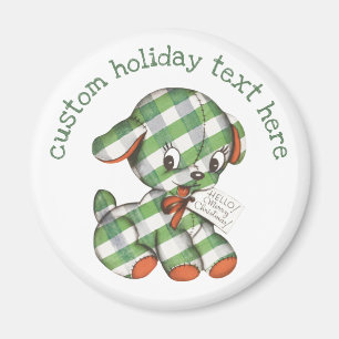 Aimant Vintage Noël En vichy Chien Chien coquelicot anima