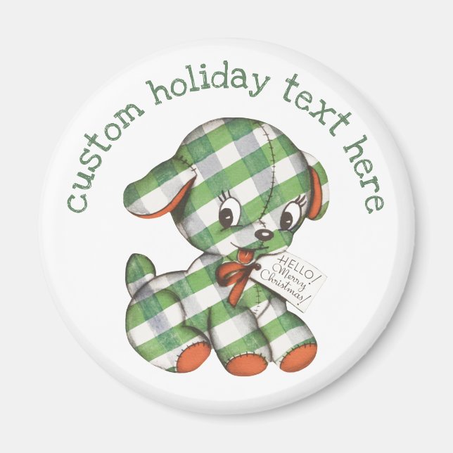 Aimant Vintage Noël En vichy Chien Chien coquelicot anima (Devant)