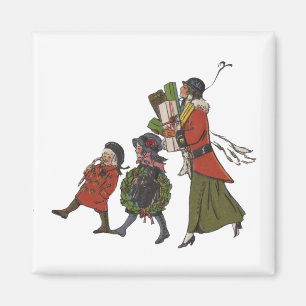 Aimant Vintage Noël Shopping Famille Amusants