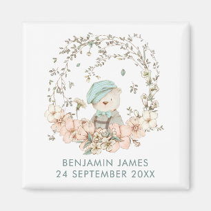 Aimant Vintage Ours mignon Botaniques Nom Date Bois naiss