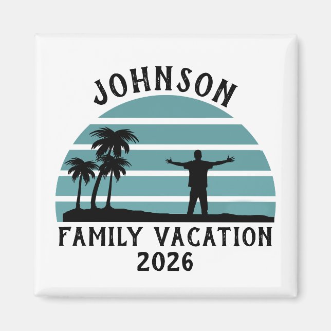 Aimant Vintage Palm Tree Sunset Custom Family Vacation (Devant)