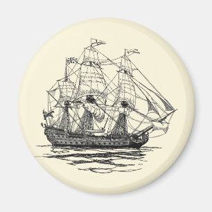 Aimant Vintage Pirates Galleon, croquis d'un navire à 74 